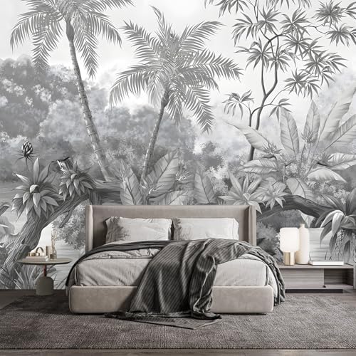 YQWDMX -Grey Rainforest Leaves Fabric Wallpaper Bedroom XT11 S 100" x 65" by YQWDMX