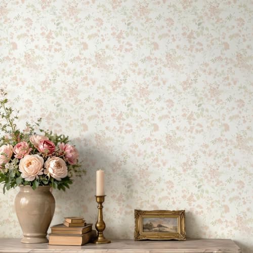 Ismoon Peel and Stick Wallpaper Pink Floral Contact Paper 17.3 x 78.7in by Ismoon