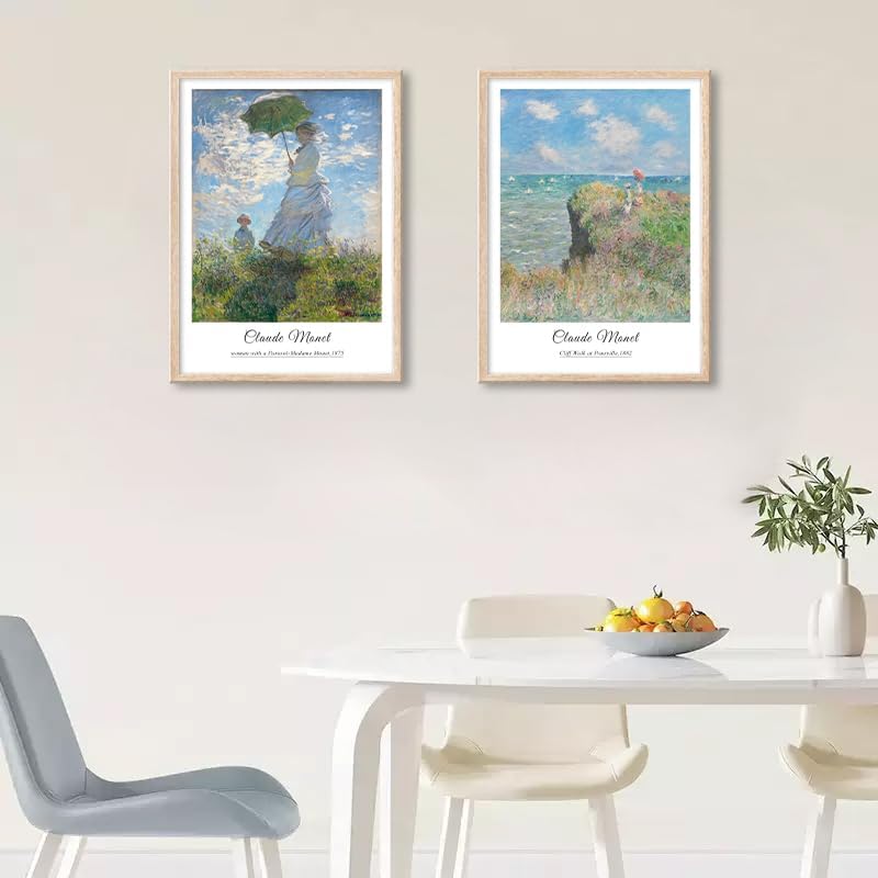 Vintage Claude Monet Canvas Wall Art, Framed Impressionism Landscape Paintings - Image 5