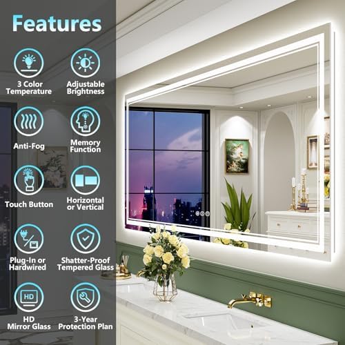 88x38 LED Bathroom Mirror, Backlit & Front Lit Lighted Mirror - Image 2
