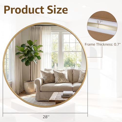 DUMOS 28 Inch Round Wall Mirror, Bathroom Mirrors - Image 2