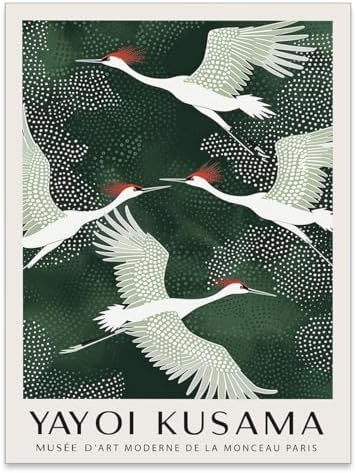 Japanese Flying Cranes Wall Art Vintage Bird Pictures Aesthetics Posters by Unknown
