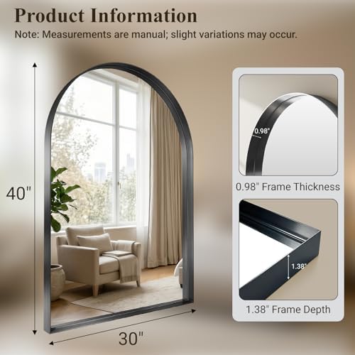 40"x30" Black Arched Mirror, Arched Wall Mirror - Image 2