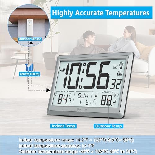 Atomic Clock Wall with Indoor/Outdoor Temp & 10.5" Large LCD Display - Image 4