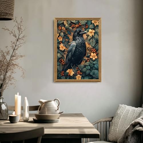 ICHZUMW Framed William Morris Raven Dark Academia Canvas Wall Art 16x24 In - Image 3