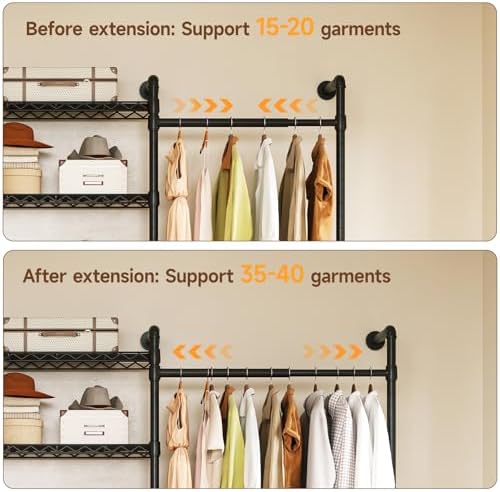 ONBRILL H2 Wall Mounted Clothing Rack, Expandable Industrial Pipe Clothes Rack - Image 5