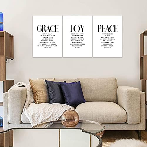 3 Piece Inspirational Wall Art White Motivational Mindset Picture, Quote "Grace - Image 3