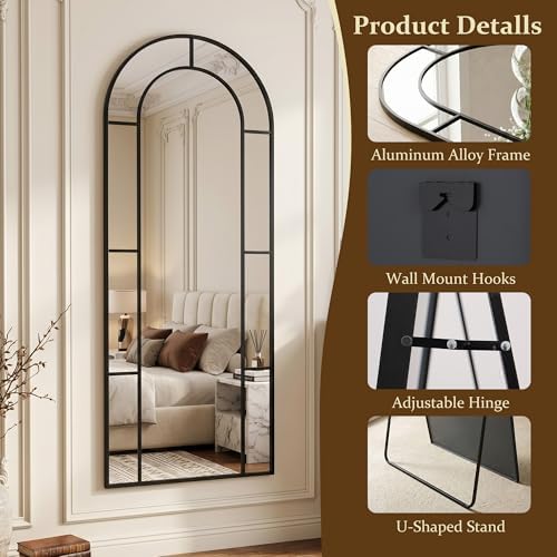78" x 38" Arched Full Length Floor Mirror, Farmhouse Window Pane Mirror - Image 6