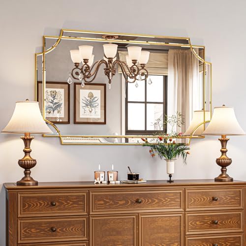 Kelly Miller 30"x48" Gold Foil Scalloped Edge Decorative Vanity Wall Mirror by KellyMiller