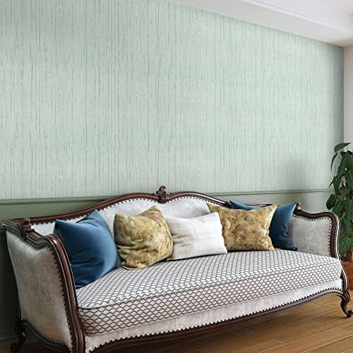 VaryPaper 15.7''x315'' Light Green Grasscloth Peel and Stick Wallpaper Textured - Image 6
