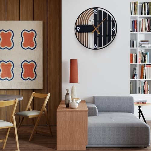 20 Inch Round Wall Clock Wood Silent Non-Ticking Battery Operated - Image 2