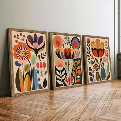 Framed Colorful Floral Wall Art Set of 3, Abstract Scandinavian Flower Canvas - Image 6