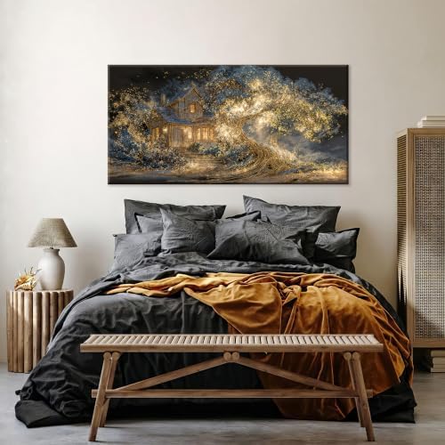 Modern Gold Landscape Canvas Treehouse Wall Art - Image 2