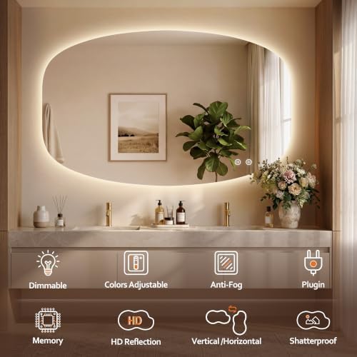 40''x30'' Backlit Mirror Bathroom Wall Rectangular Oval, LED Bathroom Mirror - Image 2