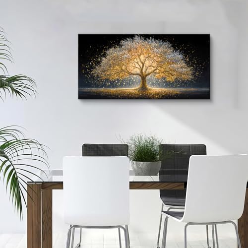 I@U Modern Black Gold Tree Of Life Canvas Wall Art - Image 2
