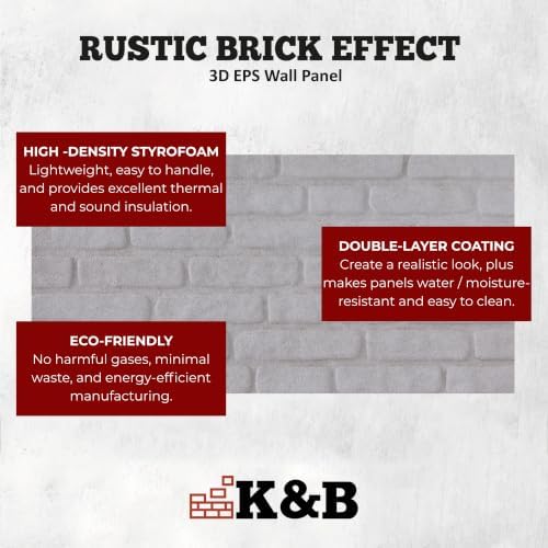 K&B Panels 3D Wall Panels, Rustic Brick Effect Styrofoam Wall Panelling Kit - Image 5