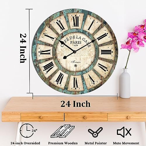 24 Inch Vintage Wall Clock, Roman Numerals Style, Battery Operated, Non-Ticking - Image 5