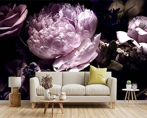 -Black Peony Purple Floral Botanical Fabric Wallpaper Living Room Bedroom - Image 2