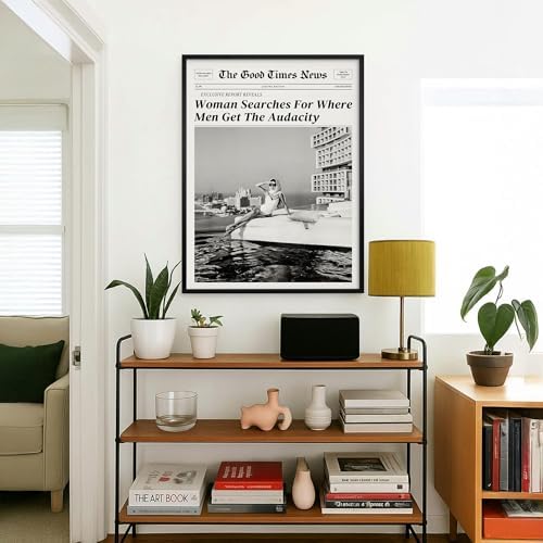 Black and White Newspapers Wall Art 8X10 in Black Framed Women Searches - Image 4