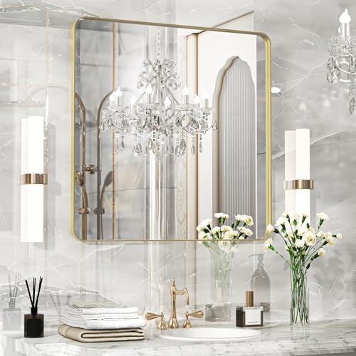 Fun Memories Gold Bathroom Mirror 30X30 Inch Bathroom Vanity Mirror, Metal Gold by FunMemories