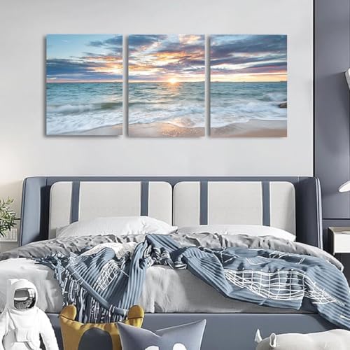 Yxbhhym Living Room Wall Art Coastal Artwork Picture Beach Sunset Canvas Prints - Image 5