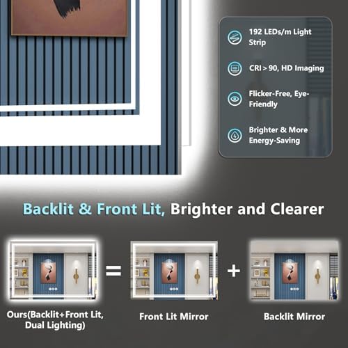 60x40 LED Bathroom Mirror, Backlit & Front Lit Lighted Mirror - Image 3