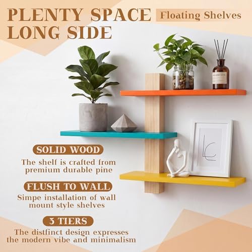 Pinkunn 2 Pack Floating Wall Shelf Mid Century Decor, Mid Century, 3 Tier - Image 4