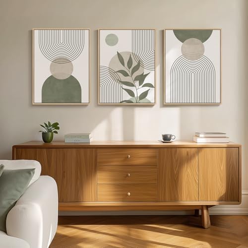 Framed Sage Green Beige Boho Abstract Geometric Wall Art Bedroom, 12x16 In - Image 4