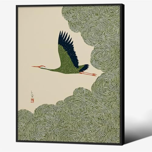 Japanese Flying Black Framed Wall Art Nature Bird Pictures Aesthetics Posters by Unknown