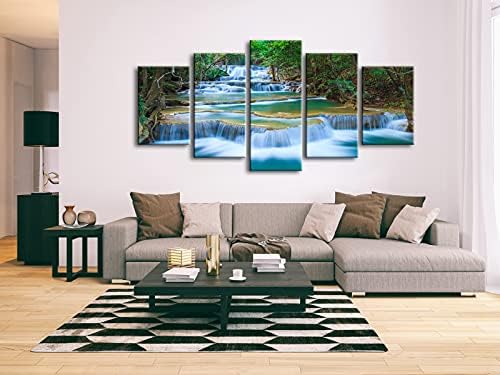 Wieco Art 5 Panels Peaceful Waterfall Giclee Canvas Prints Wall Art Paintings - Image 3