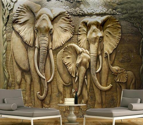 Vintage 3D Elephant Family Safari Relief Wallpaper Peel Stick - Image 2