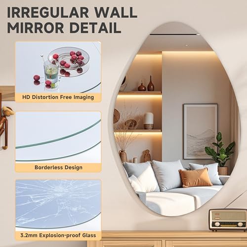 Hasipu 36"x24" Irregular Wall Mirror Frameless Asymmetrical Mirror - Image 3