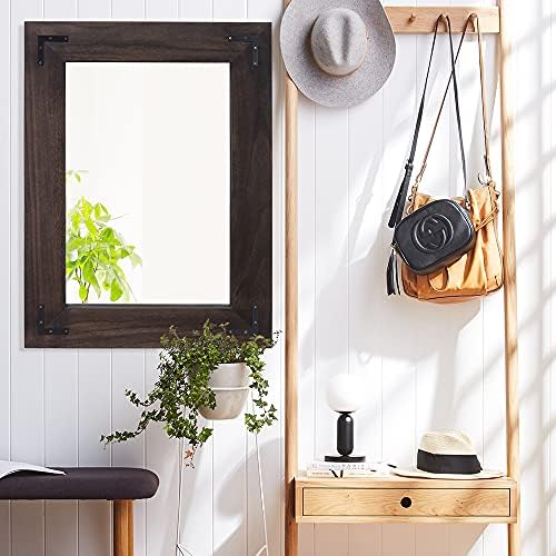 YOSHOOT Rustic Wooden Framed Wall Mirror, Natural Wood Bathroom Vanity Mirror - Image 5