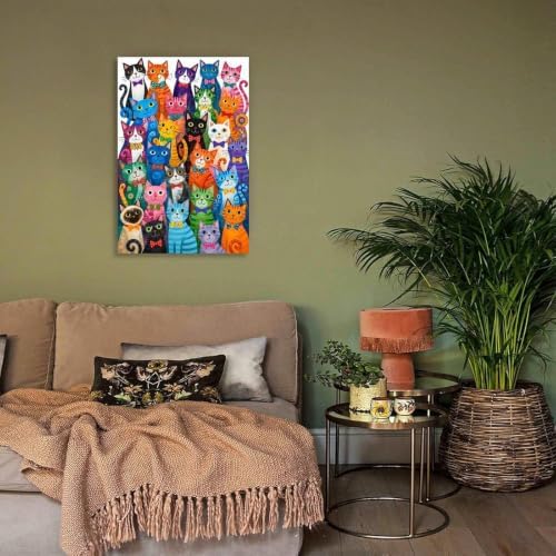 Colorful Cats Poster Whimsical Cat Family Portrait Canvas Wall Art - Image 4