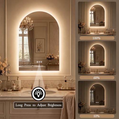 Saliwa Arched Bathroom Mirror, LED Lighted Frameless Backlight - Image 5
