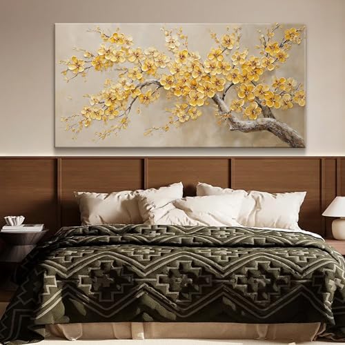 Large Wall Art Decor 29"x58" Yellow Flower Tree Wall Art - Image 3