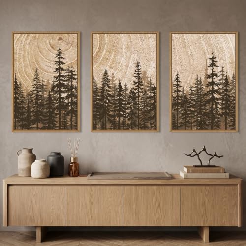 Celestdeco Pine Tree Framed Canvas Wall Art Set, Natural Woodland Landscape - Image 2