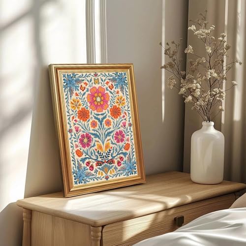 EJPFOGV Colorful Folk Art Bohemian Floral Framed Canvas Wall Art 12x16 inch - Image 5