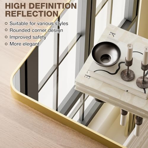 24"x30" Bruhed Gold Rectangle Vanity Bathroom Mirror - Image 2