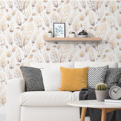 White Peel and Stick Wallpaper 17.7"x480" Feather Wallpaper Removable Modern - Image 5