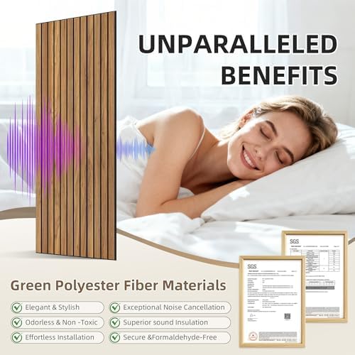 TO-TH Acoustic Panels Decorative Soundproof Wall Panel 4 Pack, Rustic Teak - Image 3