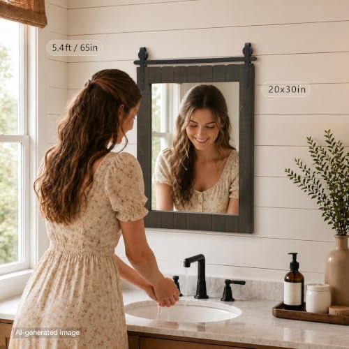 Besdomus Rustic Bathroom Vanity Mirror: 22"x30" Brown Farmhouse Barn Door - Image 2