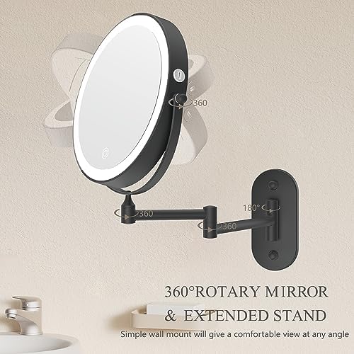 8" Wall Mounted Lighted Makeup Mirror, Oval Base, Matte Black - Image 5