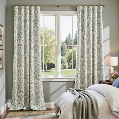 jinchan Green Floral Blackout Curtains 96 Inch Farmhouse Back Tab 2 Panels - Image 6