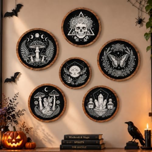 Black Gothic Wall Decor, Mushroom Witchy Office Decor, Halloween Skull Art by 97Decor