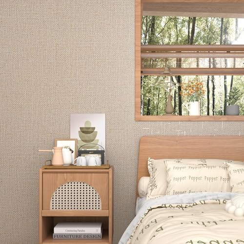 Beige Grasscloth Wallpaper Textured Woven Peel and Stick Wallpaper 15.7"x472" - Image 5