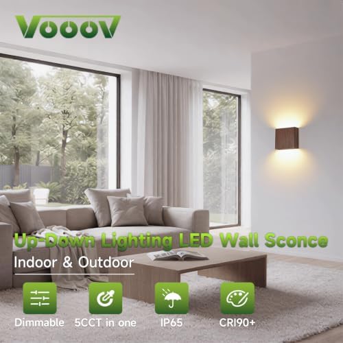 Walnut Wood Grain Up & Down Modern Indoor Outdoor LED Wall Sconce - Image 2