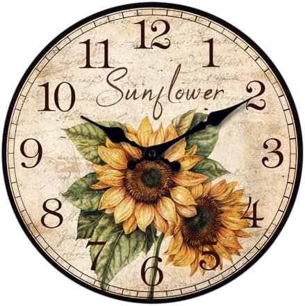 XFM Sunflower Wooden Wall Clock 16 Inch Country Floral by XFMWallClock