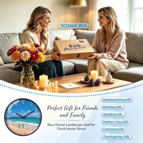 Coastal Beach Wall Clock, 14 Inch Analog and Digital Combo - Image 2