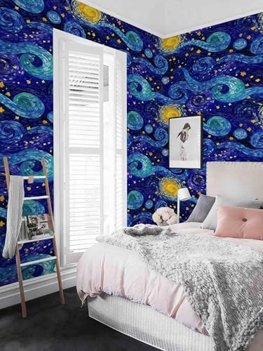 Abstract Galaxy Peel and Stick Wallpaper, Van Gogh Starry Night Wallpaper - Image 5